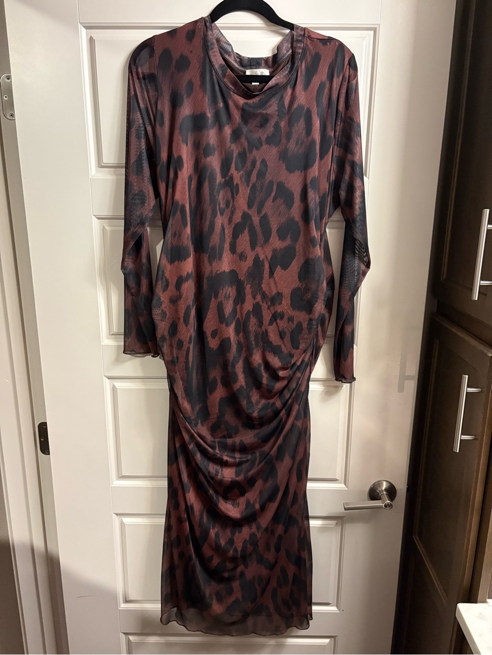 nine britton Brown and Black Animal Print Long Sleeve Midi Dress